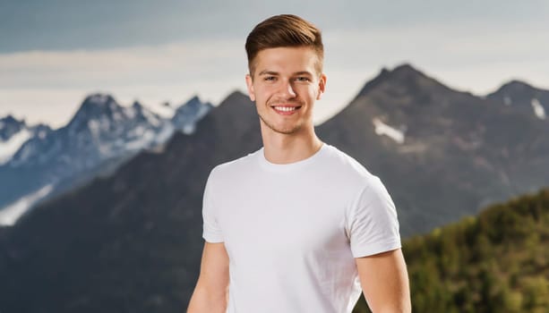Shirt design and people concept - close up of young man in blank white tshirt front and rear isolated. Mock up template.