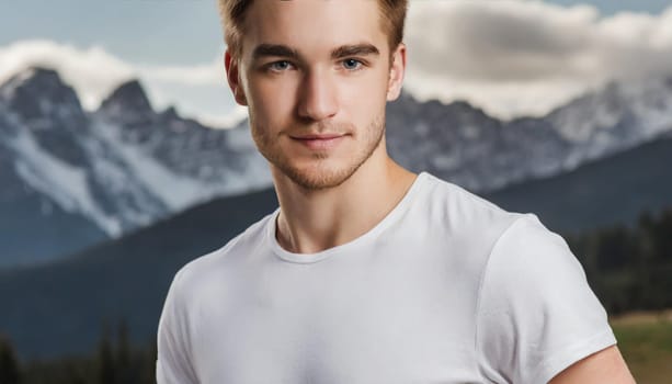 Shirt design and people concept - close up of young man in blank white tshirt front and rear isolated. Mock up template.
