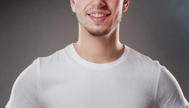 Shirt design and people concept - close up of young man in blank white tshirt front and rear isolated. Mock up template.
