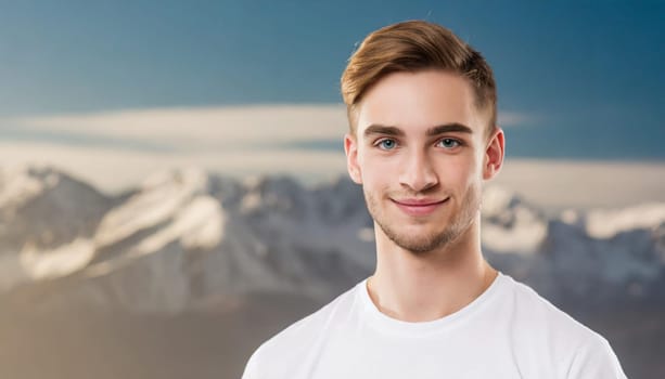 Shirt design and people concept - close up of young man in blank white tshirt front and rear isolated. Mock up template.