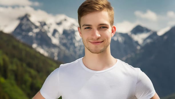 Shirt design and people concept - close up of young man in blank white tshirt front and rear isolated. Mock up template.