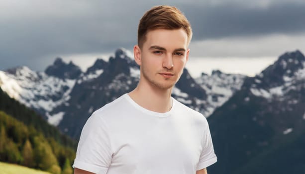 Shirt design and people concept - close up of young man in blank white tshirt front and rear isolated. Mock up template.