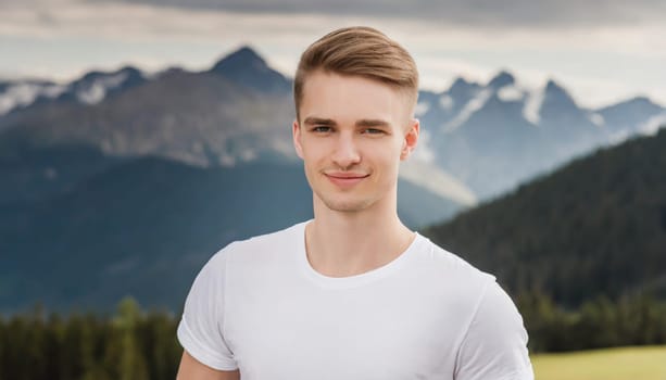 Shirt design and people concept - close up of young man in blank white tshirt front and rear isolated. Mock up template.