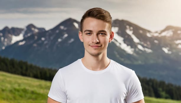 Shirt design and people concept - close up of young man in blank white tshirt front and rear isolated. Mock up template.