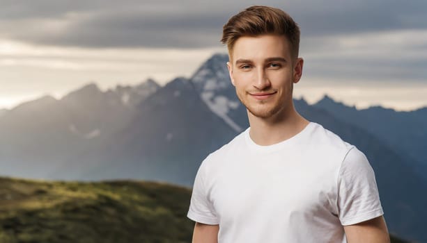 Shirt design and people concept - close up of young man in blank white tshirt front and rear isolated. Mock up template.