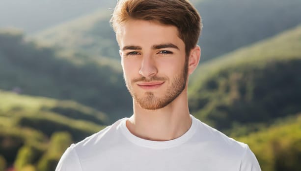Shirt design and people concept - close up of young man in blank white tshirt front and rear isolated. Mock up template.
