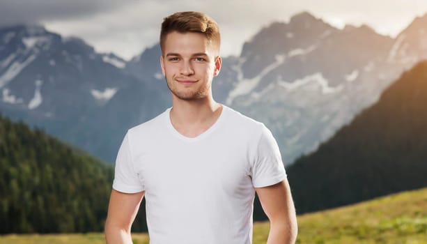 Shirt design and people concept - close up of young man in blank white tshirt front and rear isolated. Mock up template.