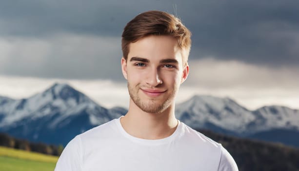 Shirt design and people concept - close up of young man in blank white tshirt front and rear isolated. Mock up template.