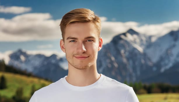Shirt design and people concept - close up of young man in blank white tshirt front and rear isolated. Mock up template.