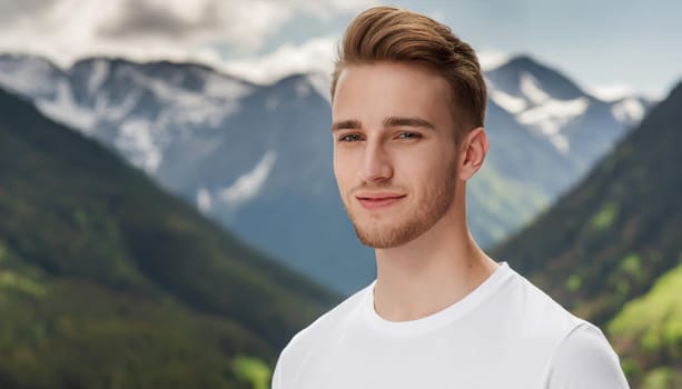 Shirt design and people concept - close up of young man in blank white tshirt front and rear isolated. Mock up template.