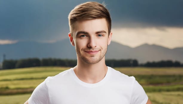 Shirt design and people concept - close up of young man in blank white tshirt front and rear isolated. Mock up template.