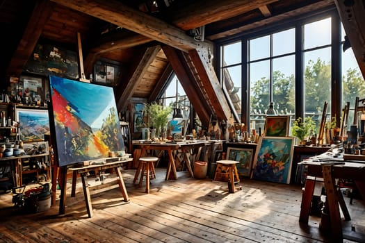 A look into an artist's studio with pictures - ai generated