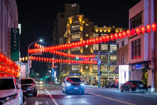 Tainan, Taiwan 23 February 2023: Hayashi Department Store  with red lantern in Tainan of Taiwan at night