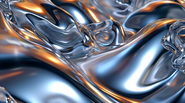 Shiny quicksilver mercury metal waves background and wallpaper. Neural network generated in January 2024. Not based on any actual scene or pattern.