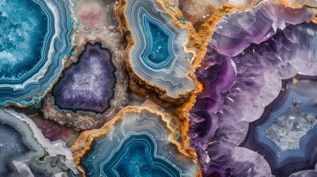 Geode rock texture, background and wallpaper. Neural network generated image. Not based on any actual scene or pattern.