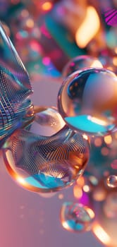 Colorful glass bubbles and waves background and wallpaper. Neural network generated in January 2024. Not based on any actual scene or pattern.