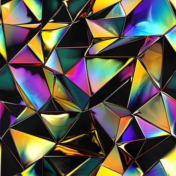 Seamless texture and full-frame background of colorful glass mosaic triangular tiles. Neural network generated image. Not based on any actual scene or pattern.