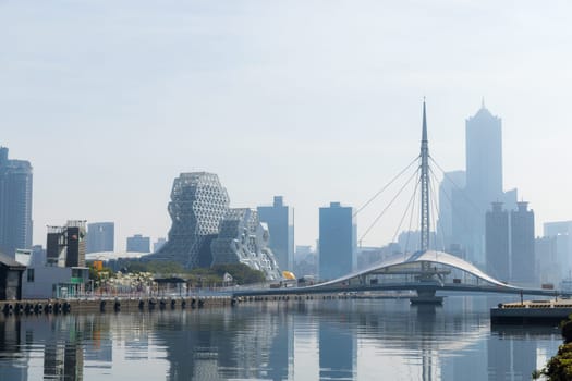 Taiwan, 02 February 2024: Scenery of the Great Harbor Bridge in the port of Kaohsiung in Taiwan