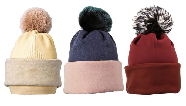 Winter hats isolated on white background