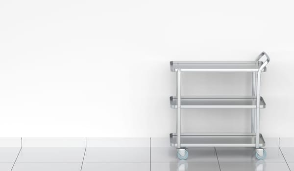 Empty silver food serving cart