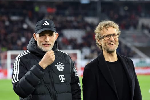 Coach Thomas Tuchel (FC Bayern Munich) and FCB press spokesman Dieter Nickles at the match of the 1st FBL: 23-24: 24.  DFL REGULATIONS PROHIBIT ANY USE OF PHOTOGRAPHS AS IMAGE SEQUENCES AND/OR QUASI-VIDEONann  Photo: Joachim Hahne/johapress