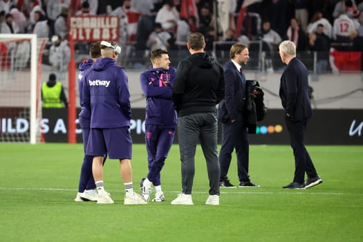 The players and coaches inspecting the pitch before the Europa League match - Round of 16: SC Freiburg vs West Ham United