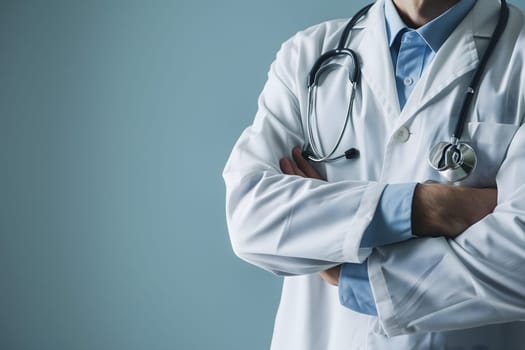Abstract Medical Doctor, Symbolizing Compassion and Expertise asymmetrical composition with copy space. Neural network generated image. Not based on any actual scene or pattern.