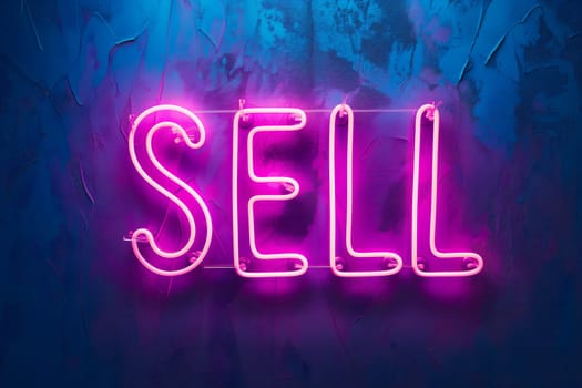 Neon inscription word sell. Neural network generated image. Not based on any actual scene or pattern.