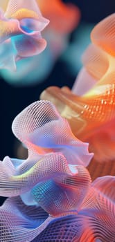 Colorful bright mesh waves background and wallpaper. Neural network generated in January 2024. Not based on any actual scene or pattern.