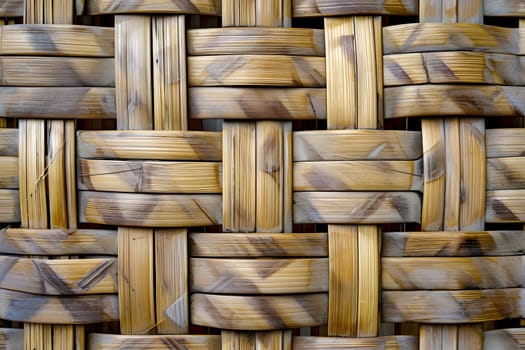 Flat full-frame seamless texture of wicker bamboo wall. Neural network generated image. Not based on any actual scene or pattern.