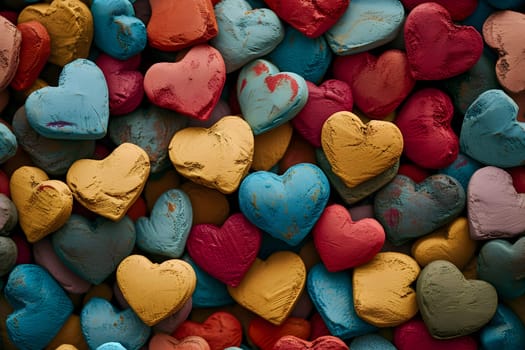 seamless full-frame background of colorful hearts. Neural network generated image. Not based on any actual person or scene.