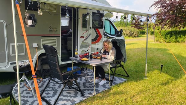 WARSTEIN, GERMANY -JUNE 07, 2023: Warstein, Germany-June 07, 2023: Visit to the Warsteiner World campsite with the RV camper. With a city tour.