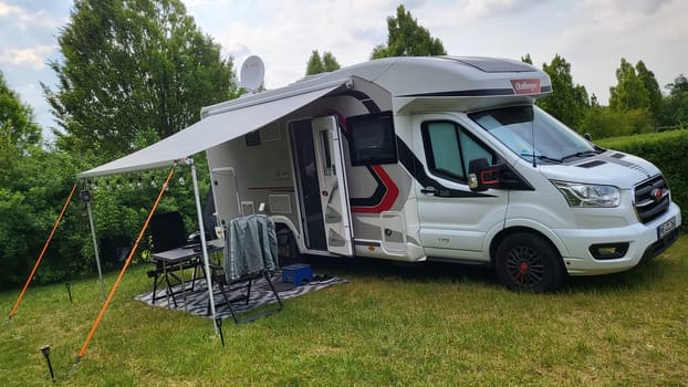 WARSTEIN, GERMANY -JUNE 07, 2023: Warstein, Germany-June 07, 2023: Visit to the Warsteiner World campsite with the RV camper. With a city tour.