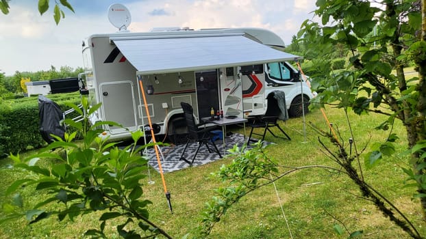 WARSTEIN, GERMANY -JUNE 07, 2023: Warstein, Germany-June 07, 2023: Visit to the Warsteiner World campsite with the RV camper. With a city tour.