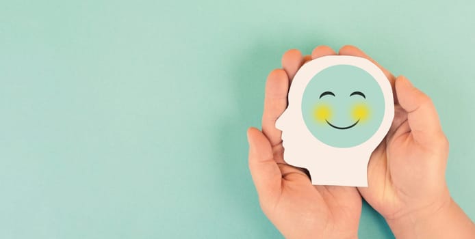 Happy smiling face, mental health concept, positive thinking and attitude, emotion, support and evaluation