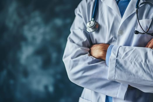 Abstract Medical Doctor, Symbolizing Compassion and Expertise asymmetrical composition with copy space. Neural network generated image. Not based on any actual scene or pattern.