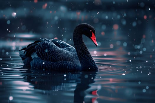 Black swan on water surface, close up. Neural network generated image. Not based on any actual scene or pattern.