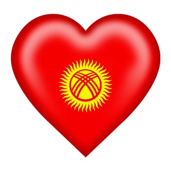 A Kyrgyzstan flag heart button isolated on white with clipping path 3d illustration
