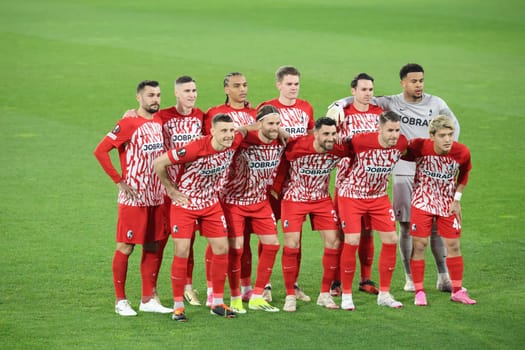 SC Freiburg's starting XI before the kick-off of the Europa League round of 16 match: SC Freiburg vs West Ham United