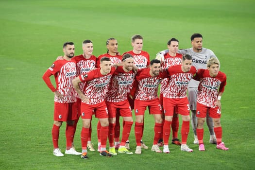 SC Freiburg's starting XI before the kick-off of the Europa League round of 16 match: SC Freiburg vs West Ham United