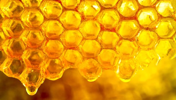 Background with a honeycomb filled with honey.