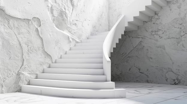 Abstract empty white concrete staircase on concrete wall. Career or growth concept. AI generated