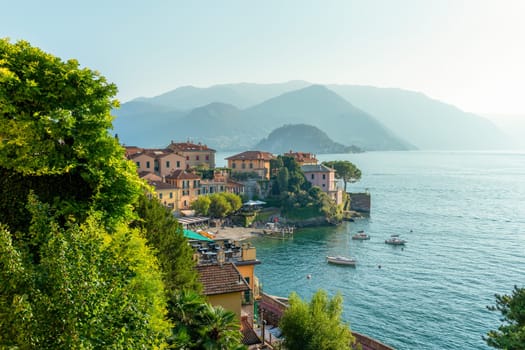 Aerial view of Varenna, a beautiful town in Italy on Lake Como