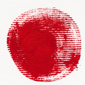 Watercolor brush stroke of red paint, on a white isolated background, close up
