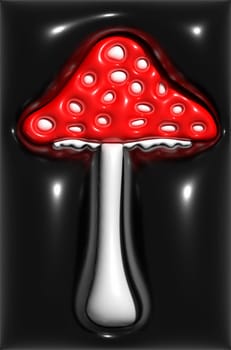 Fly agarics on a black background, 3D rendering illustration