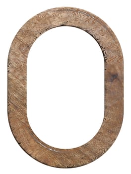 Empty oval wooden frame for paintings and photos on isolated background, old wood