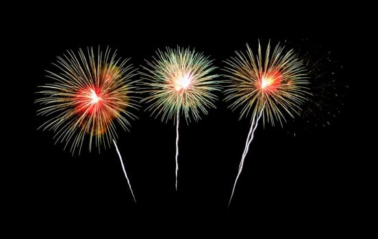 Fireworks display isolated on black background for new year celebration and anniversary