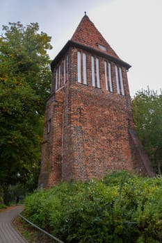 Old tower in the historic Hanseatic city of Wismar, on the Baltic Sea coast of Mecklenburg-Western Pomerania in Germany