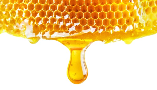 Background with a honeycomb filled with honey.