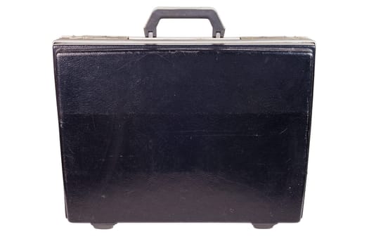 old plastic soviet attache case from 1970s isolated on white background.